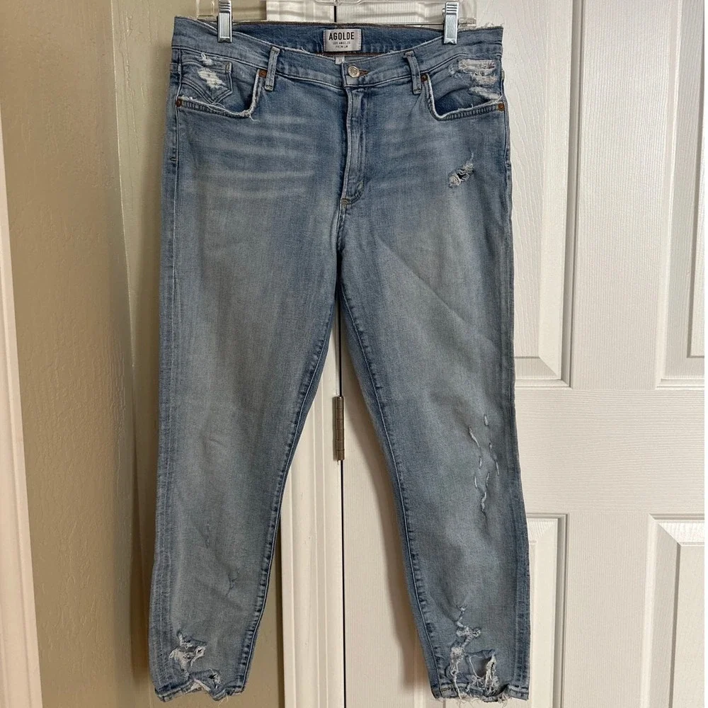 AGOLDE Sophie High Rise Skinny Crop Distressed Jeans Chewed Hem‎ - 31
